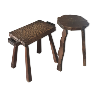 Ensemble de deux tabourets en bois