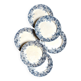 6 assiettes plates Sarreguemines en terre de fer bleue, service "Récamier"