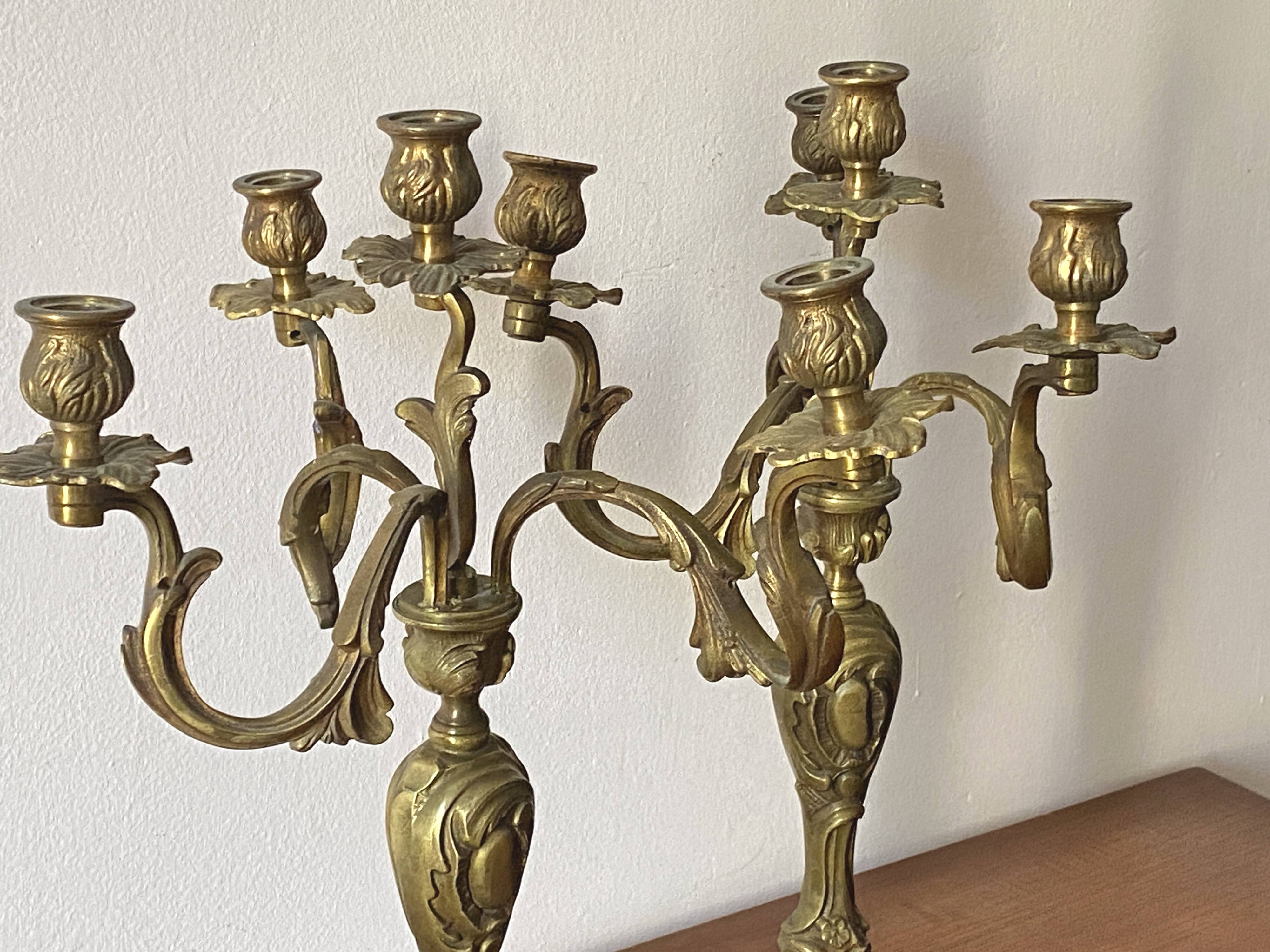 Pair of Louis XV style gilt bronze candlesticks / candelabras - H: 49 cm