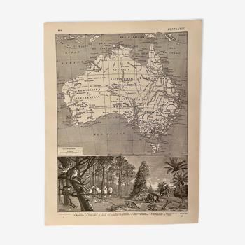 Lithographie carte sur l'Australie de 1897