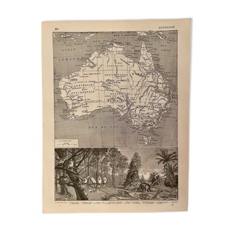 Lithographie carte sur l'Australie de 1897