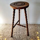 Tabouret haut tripode bois pieds tournés