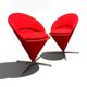 Pair of Cone Chair armchairs by Verner Panton for Vitra, red wool fabric.