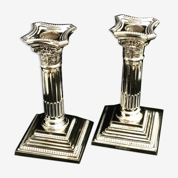 Pair of Victorian candle holders in silver metal Mark Willis and Son