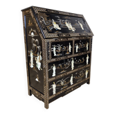 Vintage Chinese lacquer secretary desk with mother-of-pearl