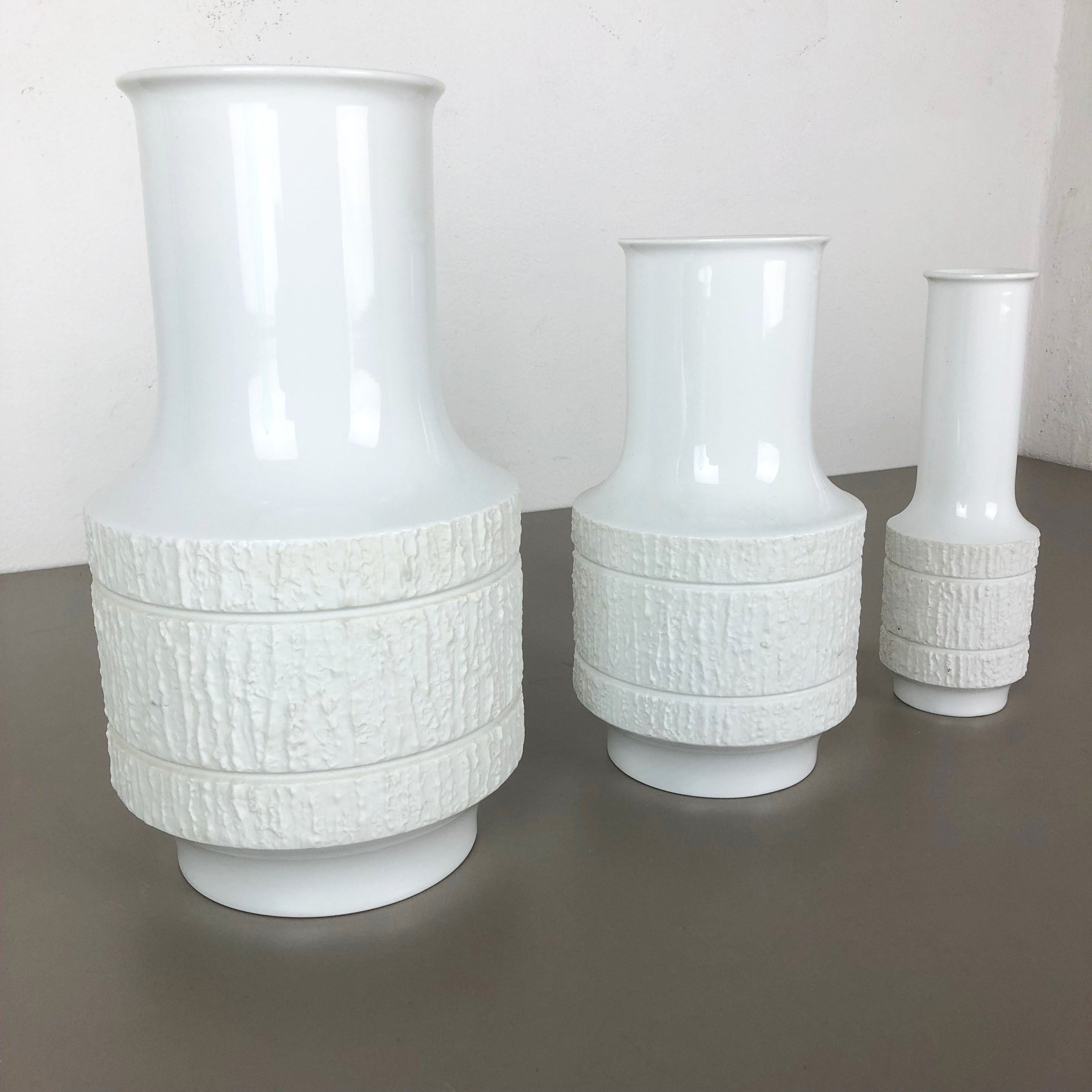 Set of 3 porcelain op art vase by Richard Scharrer for Thomas, Germany, 1970s