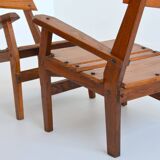 Armchairs convertible into Brutalist Bench in solid wood 1940 vintage