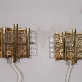 Pair of glass and brass wall lights by Carl Fagerlund 1970
