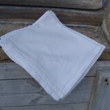 Set of 6 old 1900 napkins in white damask linen with hand-embroidered monogram
