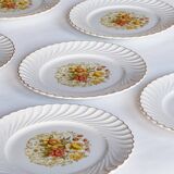 6 flat plates old floral edges fluted edges