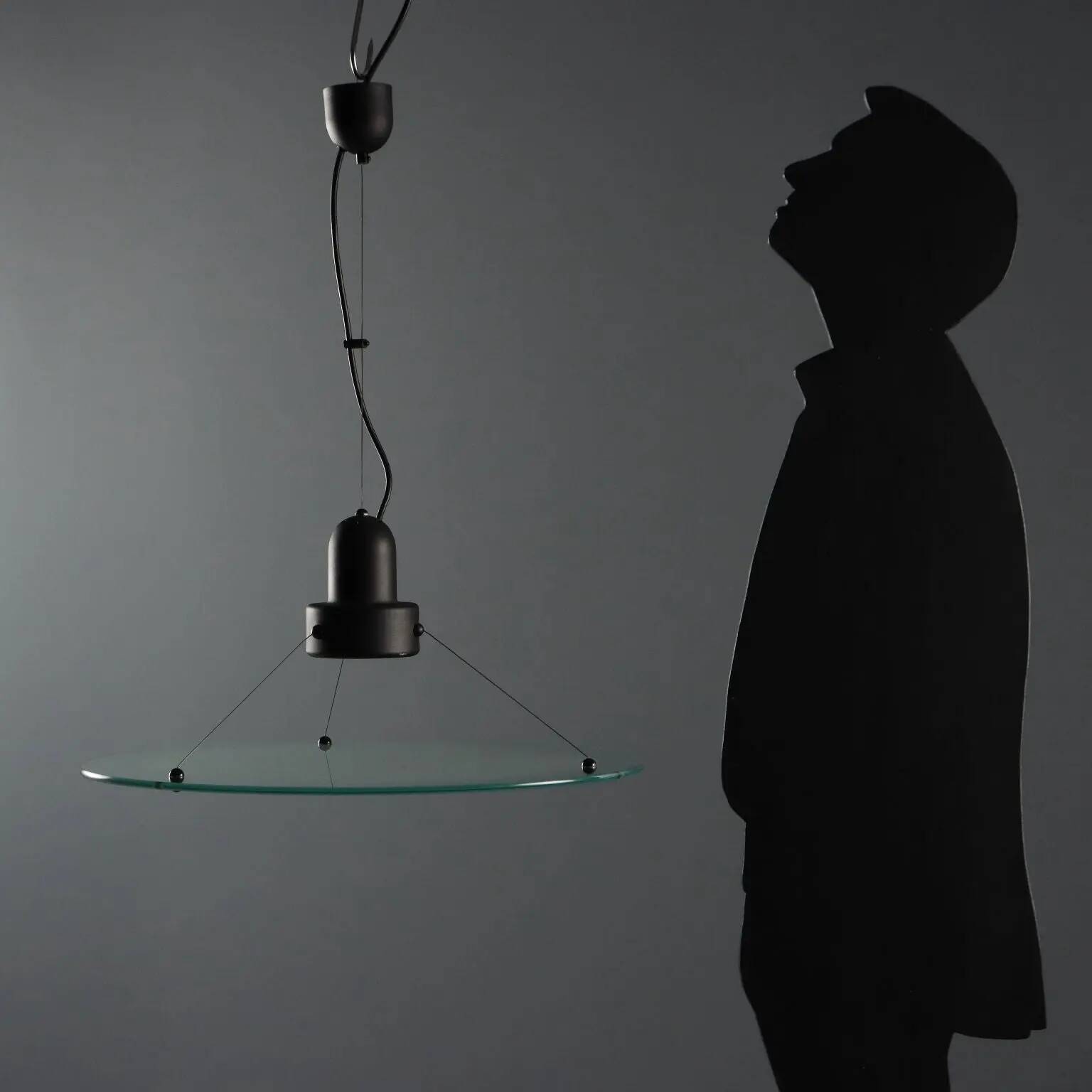 Vintage ceiling light in glass and enamelled metal, design, Italy, 1980s