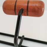 Modernist wall-mounted coat rack in metal and wood, 60s design