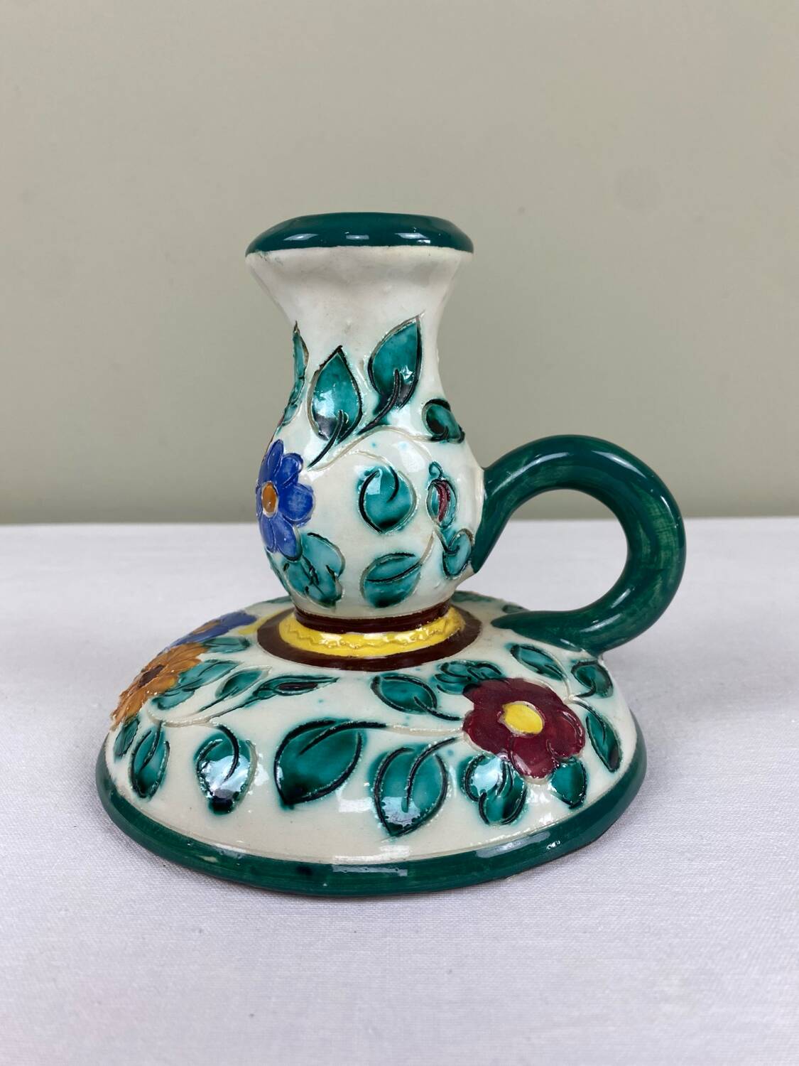 Decorated ceramic candle holder