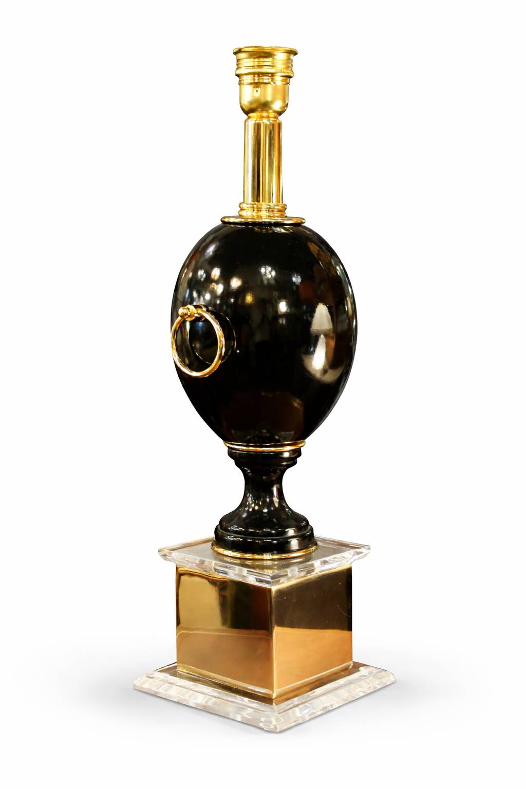 Black lamp in Hollywood Regency style