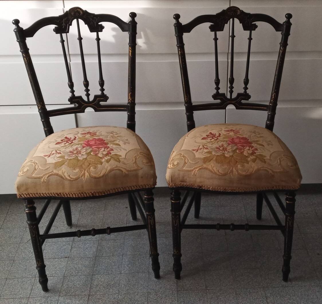Chaises Napoléon III noires et dorées