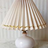 Enamelled terracotta lamp signed, pleated lampshade 1960