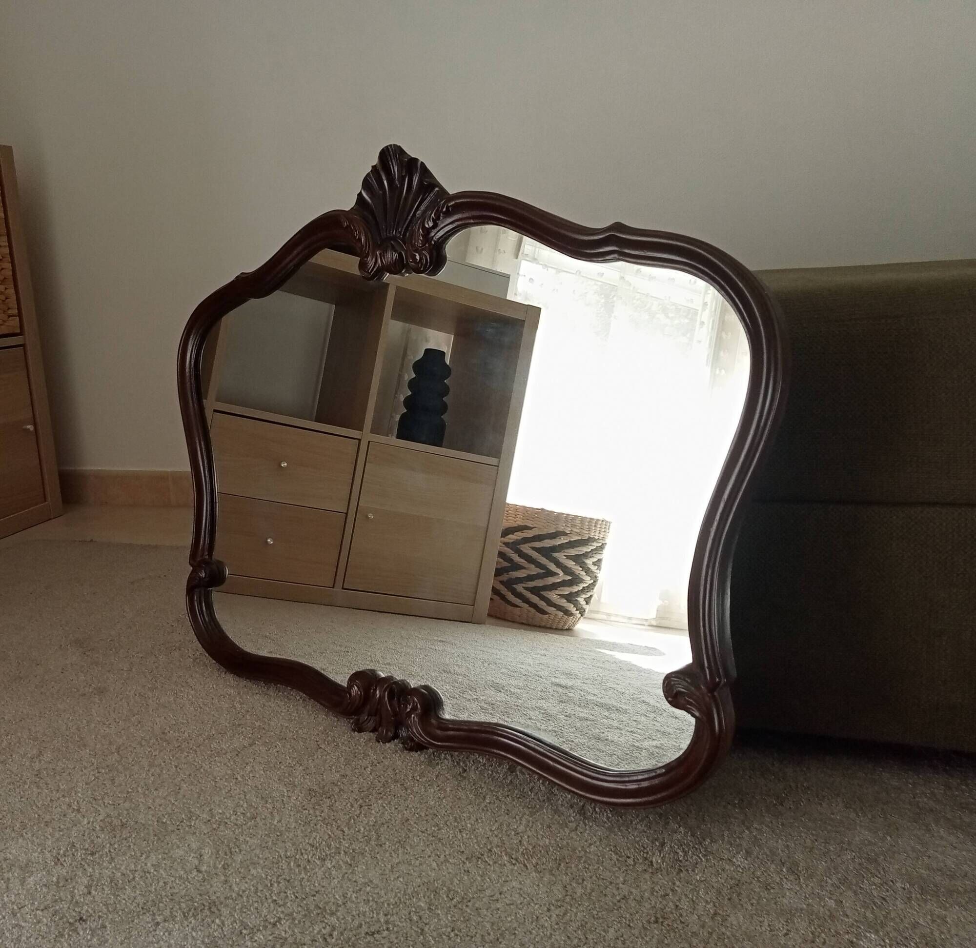 Pair of large antique Rococo style Louis XV mirrors in carved solid wood.