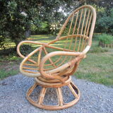 Pair of egg rattan armchairs