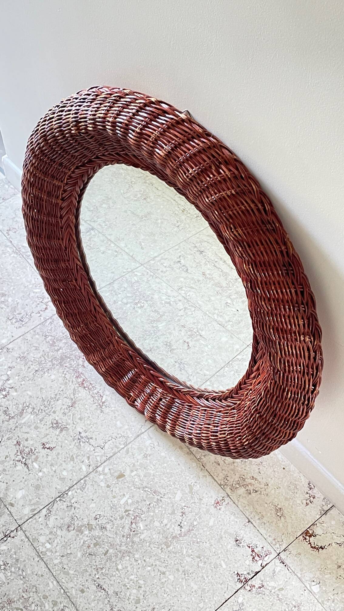 Round rattan wall mirror 1970s/80s