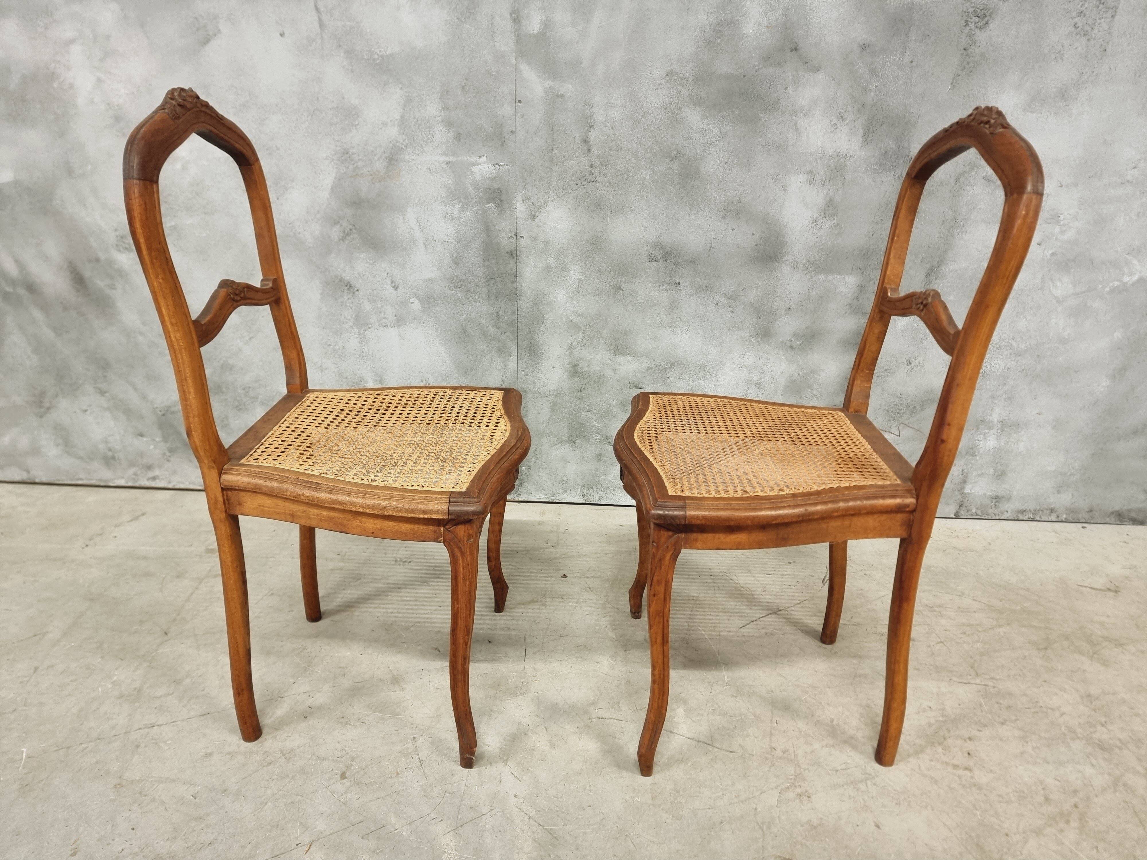 Set of antique French chairs dining chairs webbing and beech