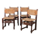 Ensemble de 4 chaises paillées en bois massif, travail français, 1940