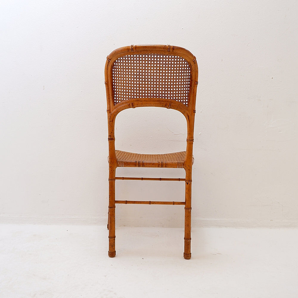 Vintage organic style chair in faux bamboo and caning - 1960s