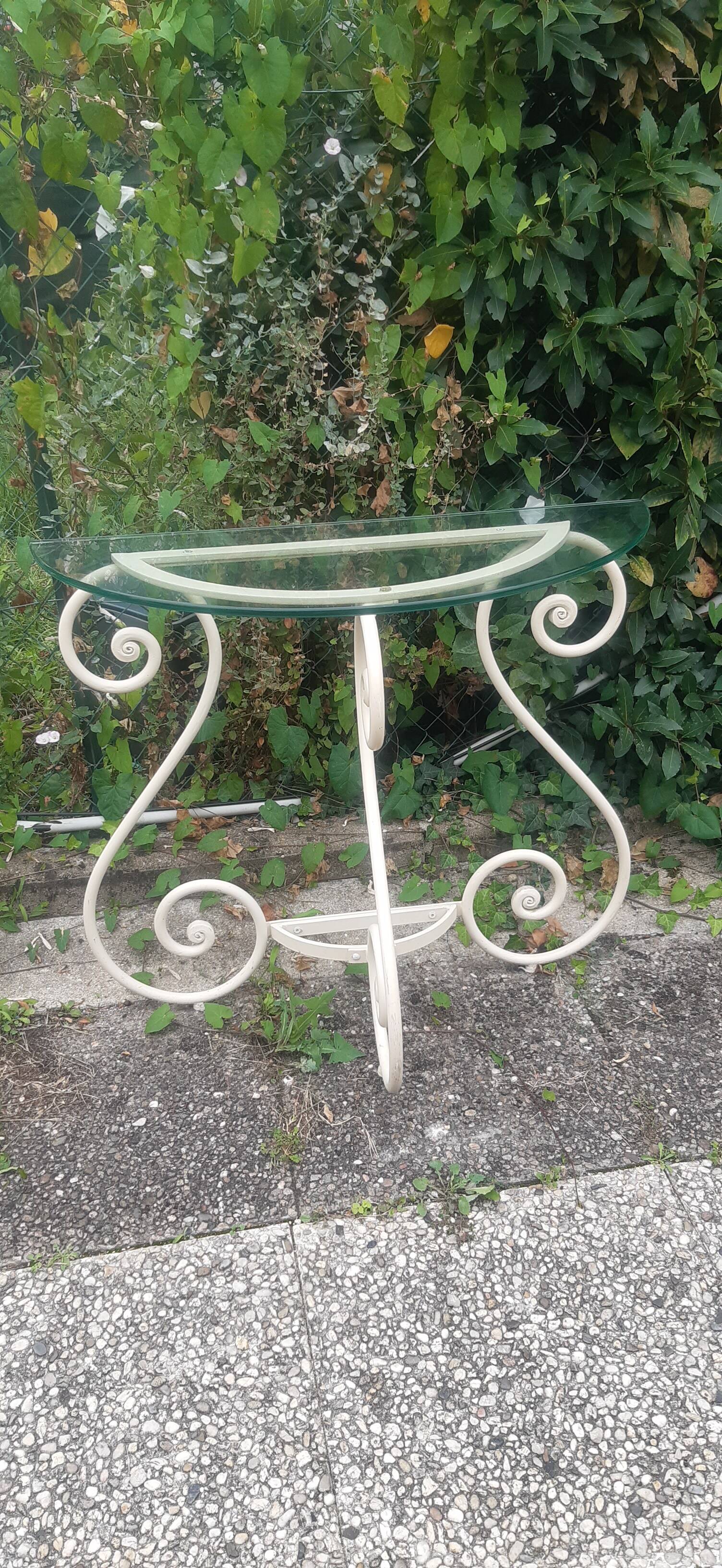 Wrought iron half-moon console