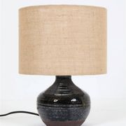 Rare, handcrafted Robert “Rob” Bentsen ceramic table lamp with a jute lampshade / Mid-century Danish modern design / 1960s / 1970s