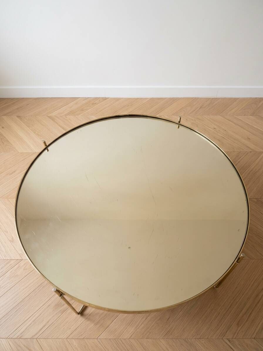 Round golden mirrored retro coffee table