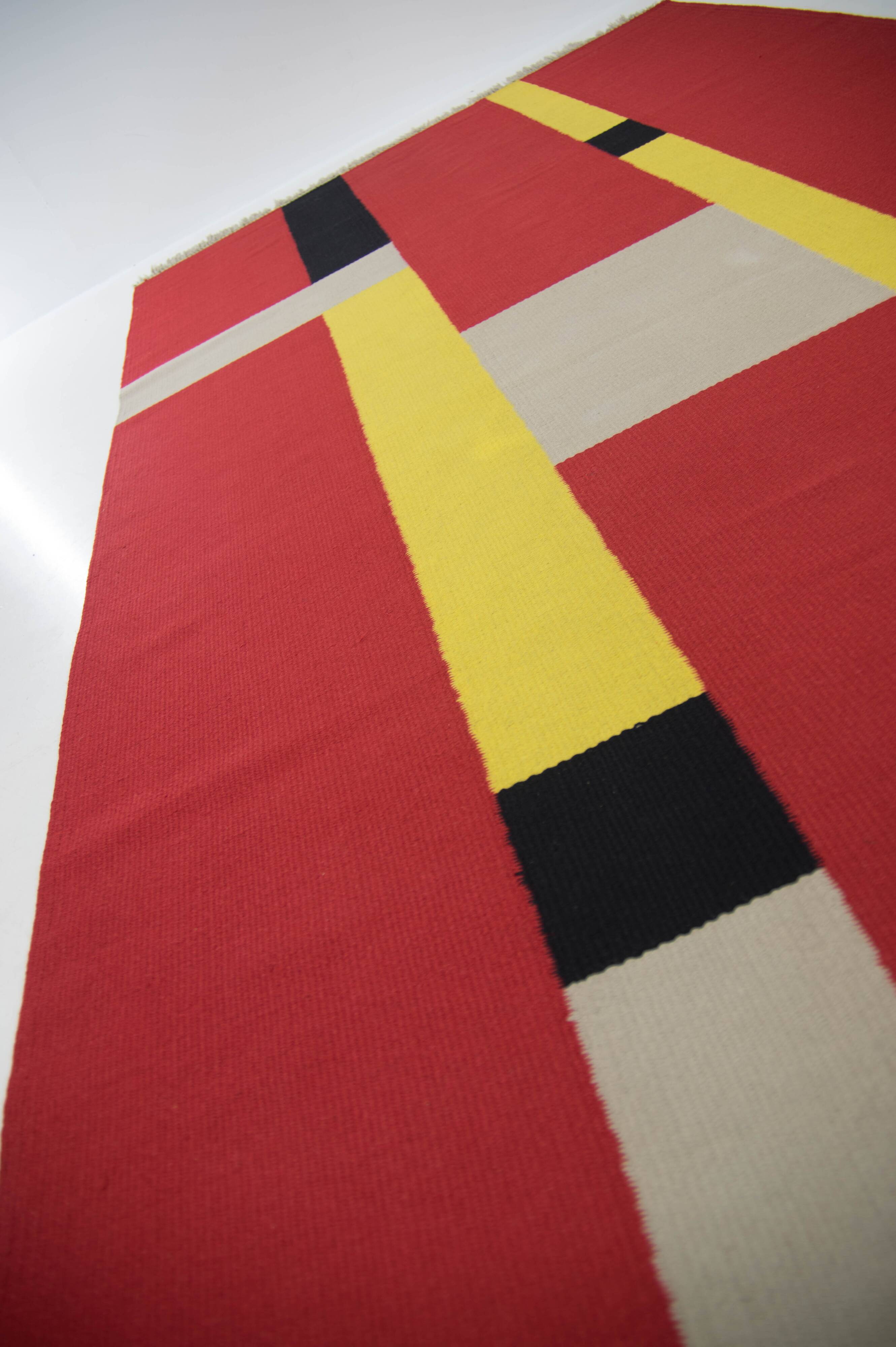 Rare Bauhaus Geometric Carpet, 1940s