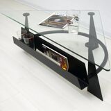 Modern and Contemporary Italian Coffee Table Blackened Metal and Glass Top