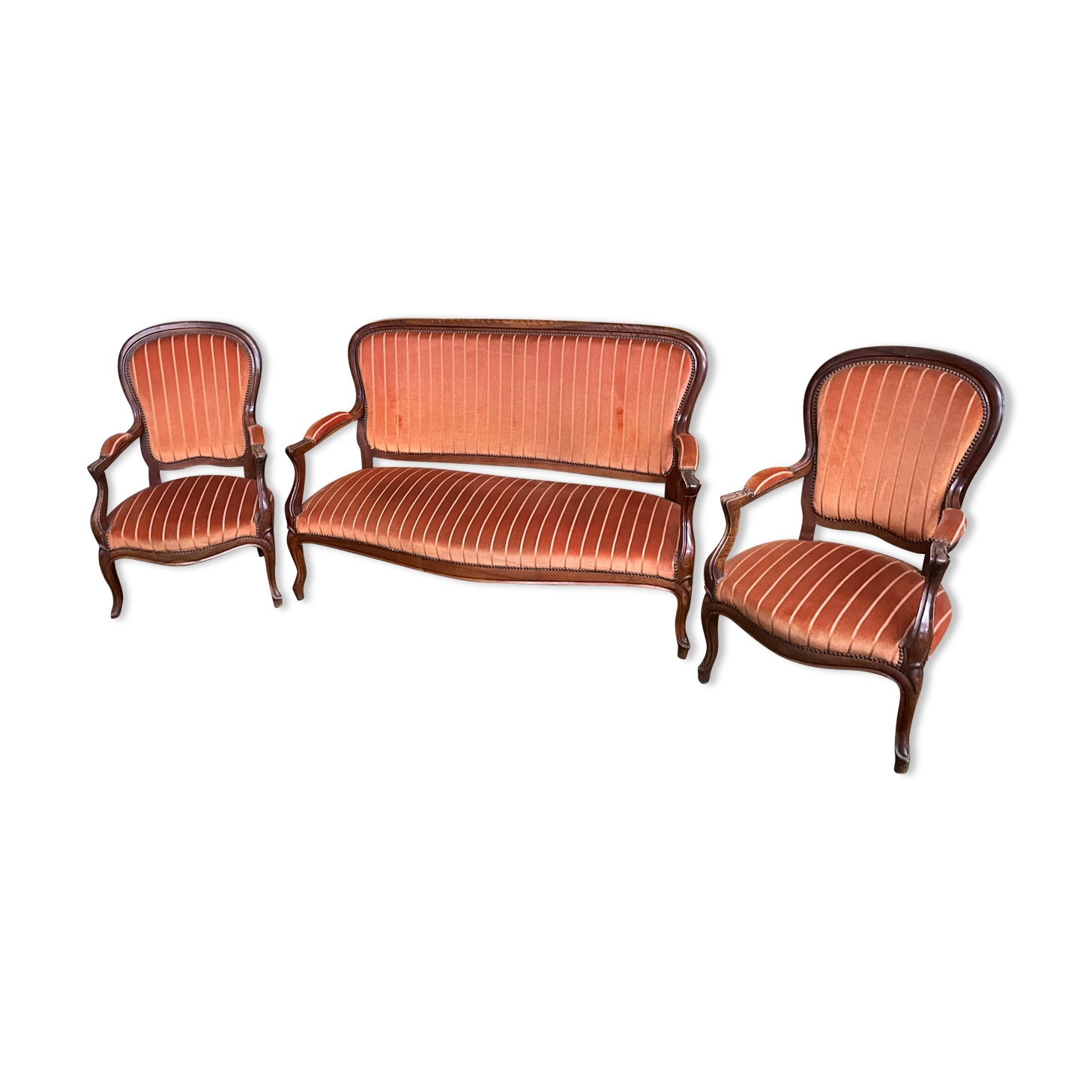 Salon complet Louis Philippe banquette et paire de fauteuils
