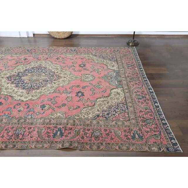1970s vintage Persian handmade wool cotton pink oversized area rug  223x313