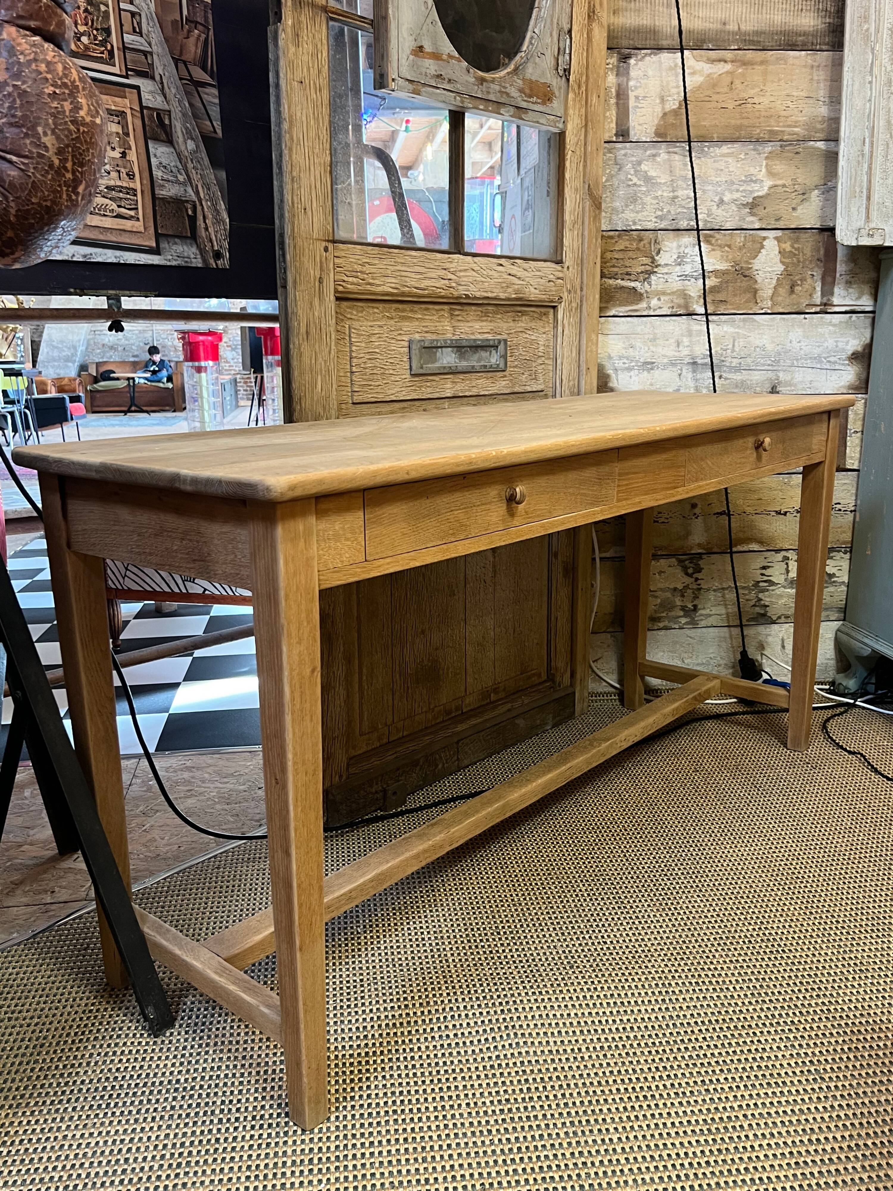 Console table de drapier en chêne brut