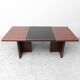 Vintage wooden desk with black faux leather insert – 1970s modernist design