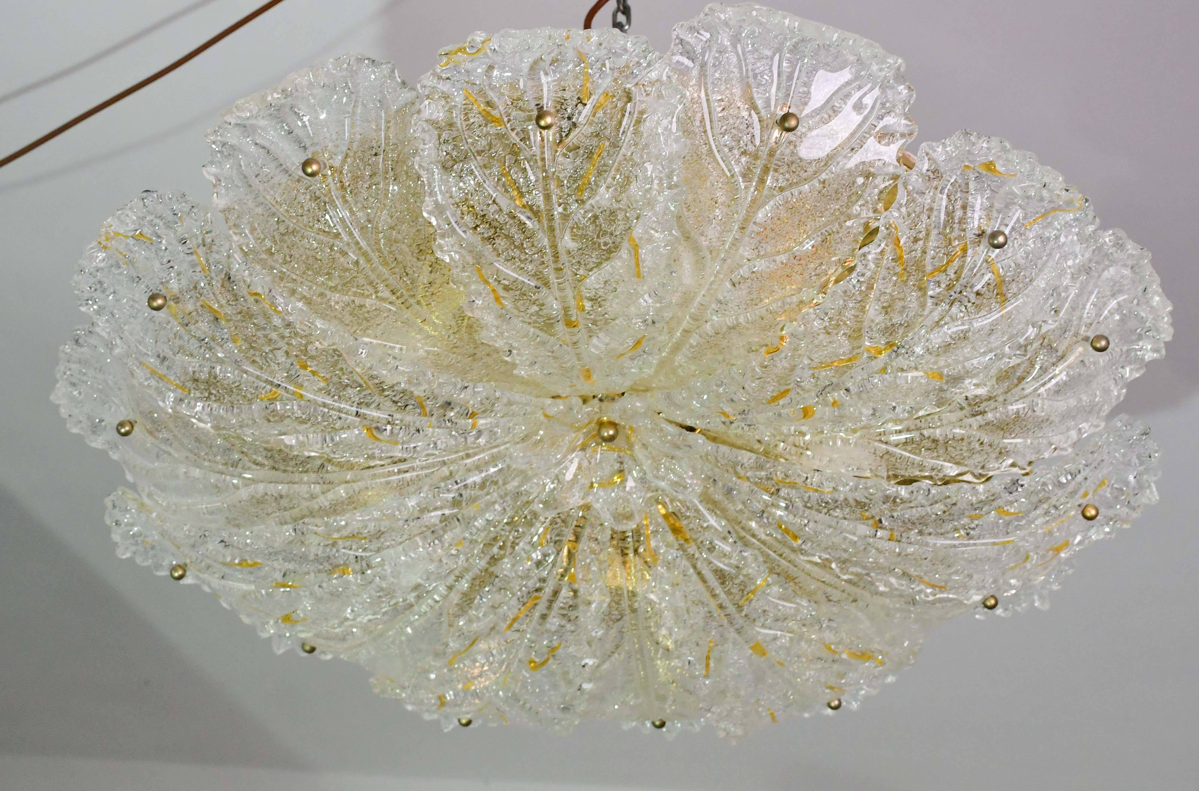 Splendid large size Italian Murano glass yellow and transparent ceiling light