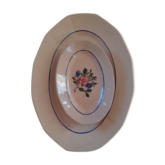 1 oval dish - 1 ravine in glazed faience of Digouin. Pink beige. Hand-painted.