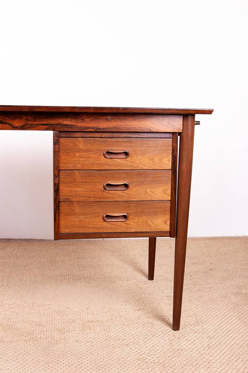 Danish extendable desk, Rosewood and Brass, model OS 51, Arne Vodder.