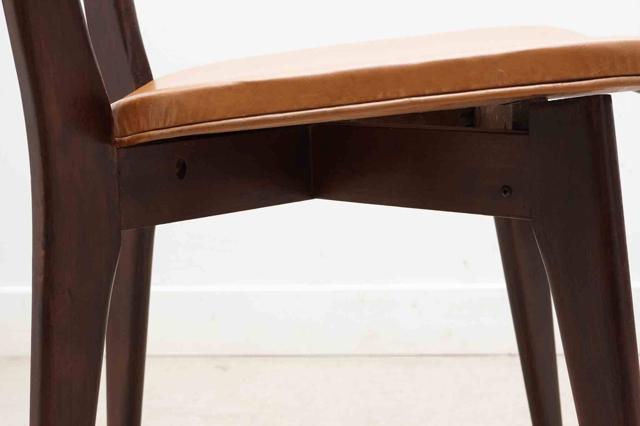 Bistro chair in fawn leatherette and dark oak