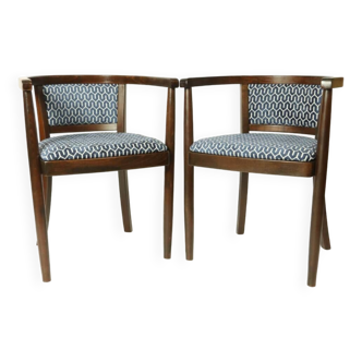 Meuble chaises vintage art déco 1940/50 tissus géométriques nef bleu jacquard fauteuil de bureau chaise bois