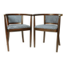 Meuble chaises vintage art déco 1940/50 tissus géométriques nef bleu jacquard fauteuil de bureau chaise bois