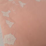 Old square rose tablecloth with 8 towels, handmade