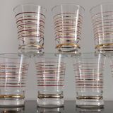 Set of 7 vintage glasses with gold and red edges from the 50s/60s