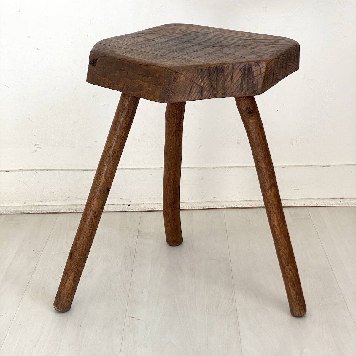 Brutalist stool in solid oak