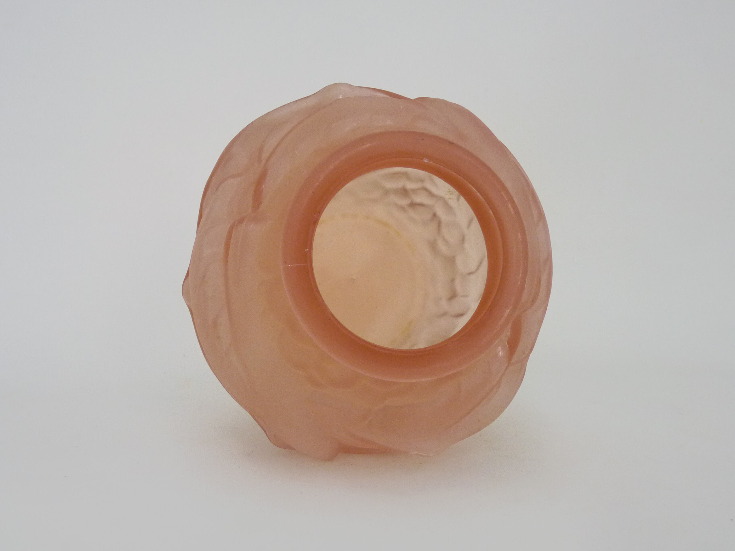 Art deco ball vase in pink glass paste with bird decoration