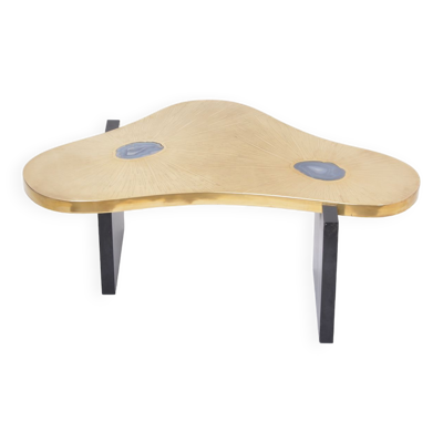 Table basse en laiton gravé avec pierres d'Agathe dans le style de Lova Creation