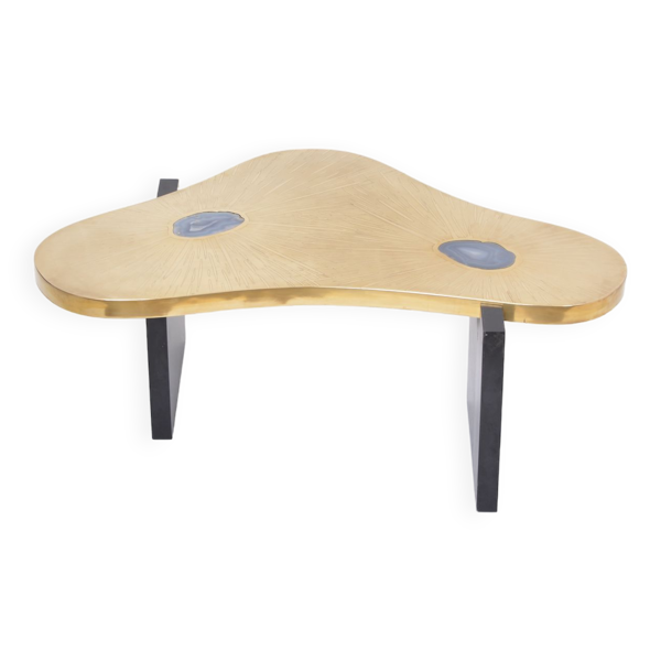 Table basse en laiton gravé avec pierres d'Agathe dans le style de Lova Creation