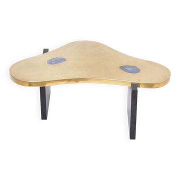 Table basse en laiton gravé avec pierres d'Agathe dans le style de Lova Creation
