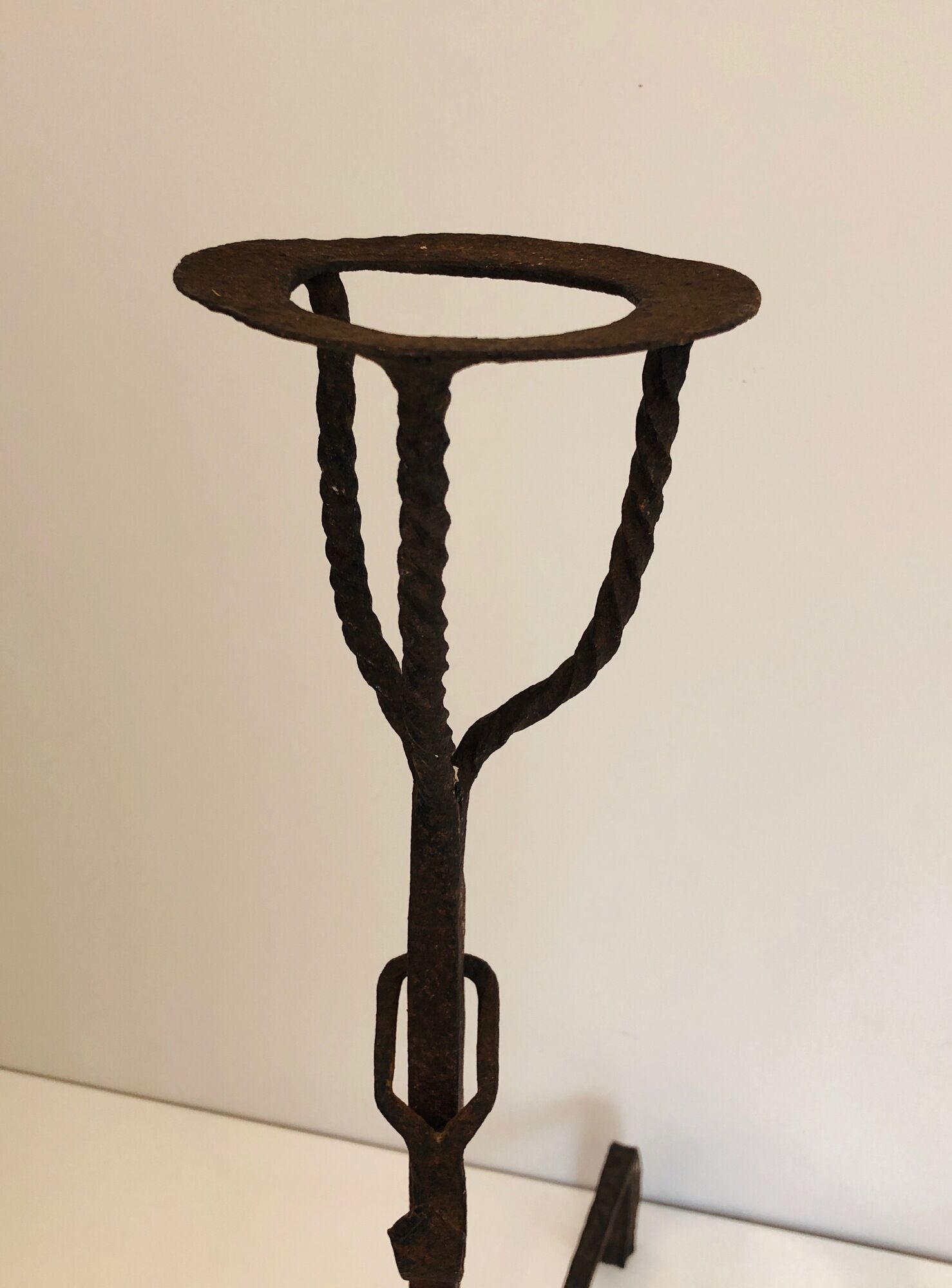 Pair of wrought iron landiers. french work ,seventeenth century