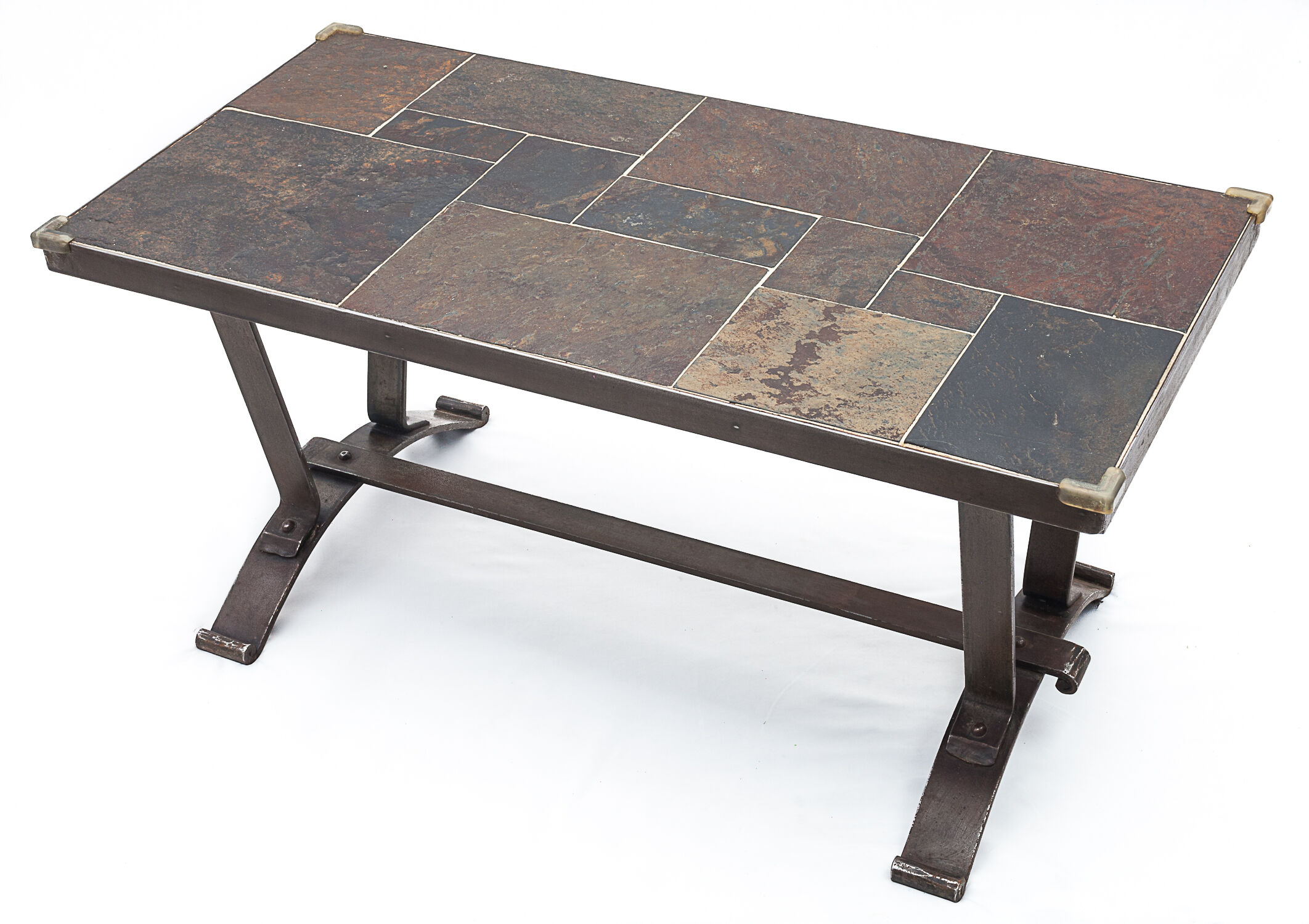 Table basse en fer forgé et ardoises, 1950